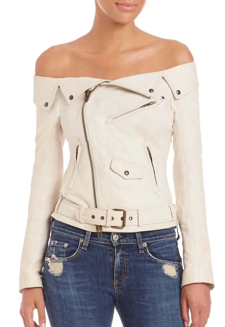 Clearance Sexy Off Shoulder Leather Jacket Autumn Women's Wash PU