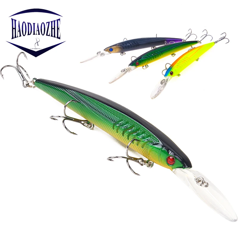 

HAODIAOZHE 1Pcs Minnow Fishing Lure Long Lips 6# CarbonSteel Hook Isca Artificial Pike Carp Swimbait Fish Tackle 15cm 14g YU192
