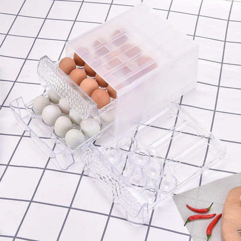 

1Pcs 24Grid Double Layer Egg Storage Boxes/Drawer idded Kitchen Refrigerator Storage Box Crisper