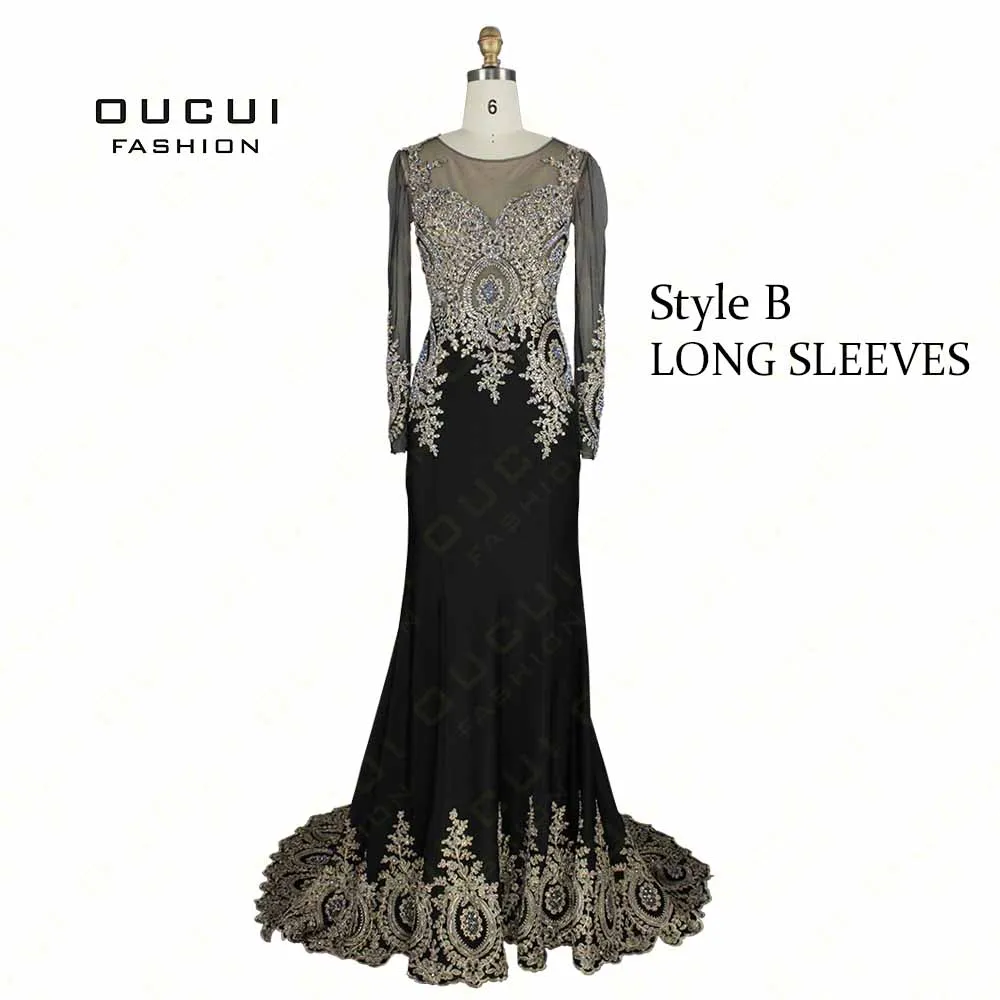Реальные фотографии наивысшего качества черного цвета кружева вышивать вечернее элегантное длинное вечернее платье OL102653 - Цвет: Black style B