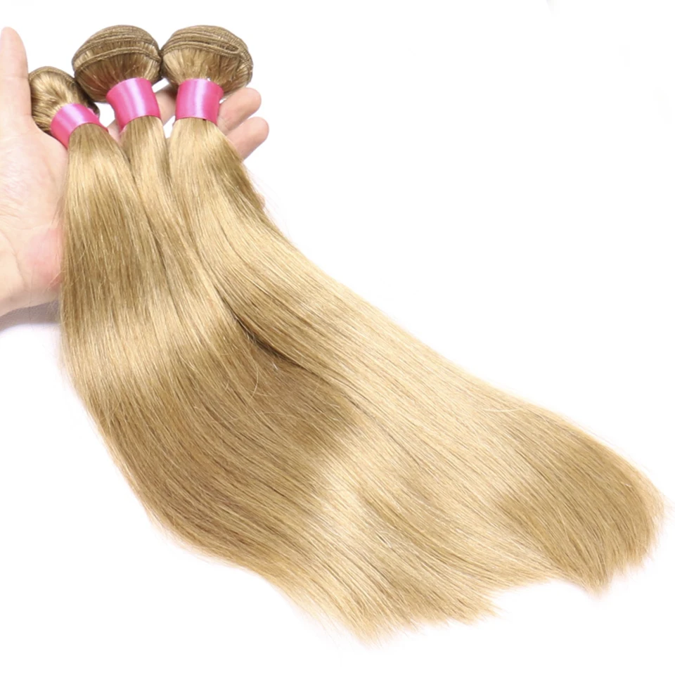 Chloe Hair Color 27 Honey Blonde Bundles Brazilian Straight Hair 10''-26'' 3 Bundles Human Weave Extensions Non Remy
