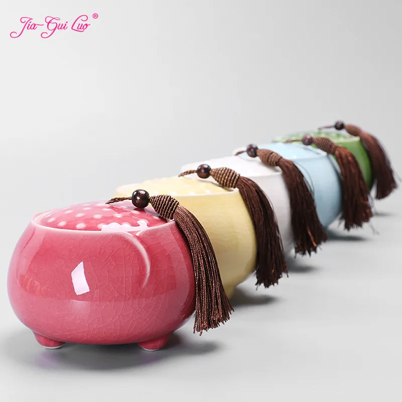 

JIA-GUI LUO Tea box ceramic kiln color change style sealed tank storage box portable travel tea set D032
