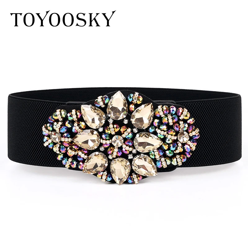 

2018 New Arrival Luxury Women Crystal Wide Belt with rhinestone girdle belt skinny belt for women kemer cinto feminino TOYOOSKY