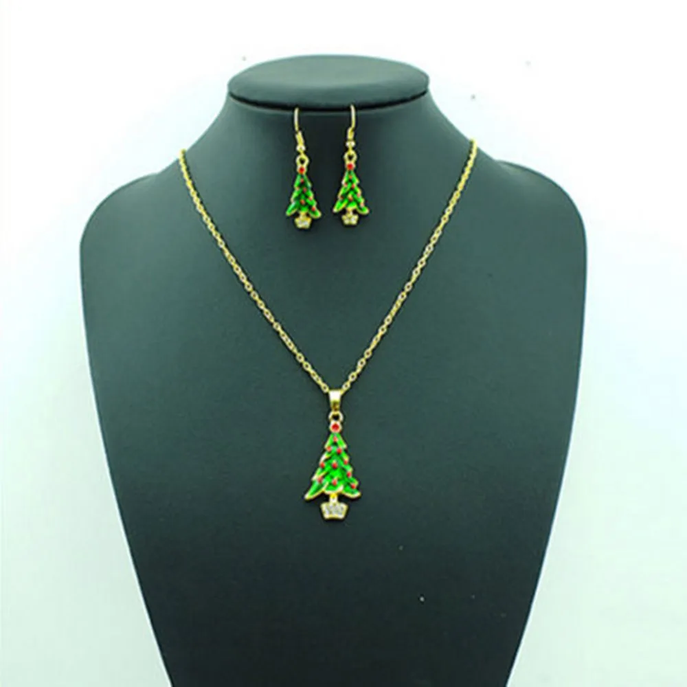 Women Lady Christmas Theme Party Jewelry Set Enamel Christmas Tree