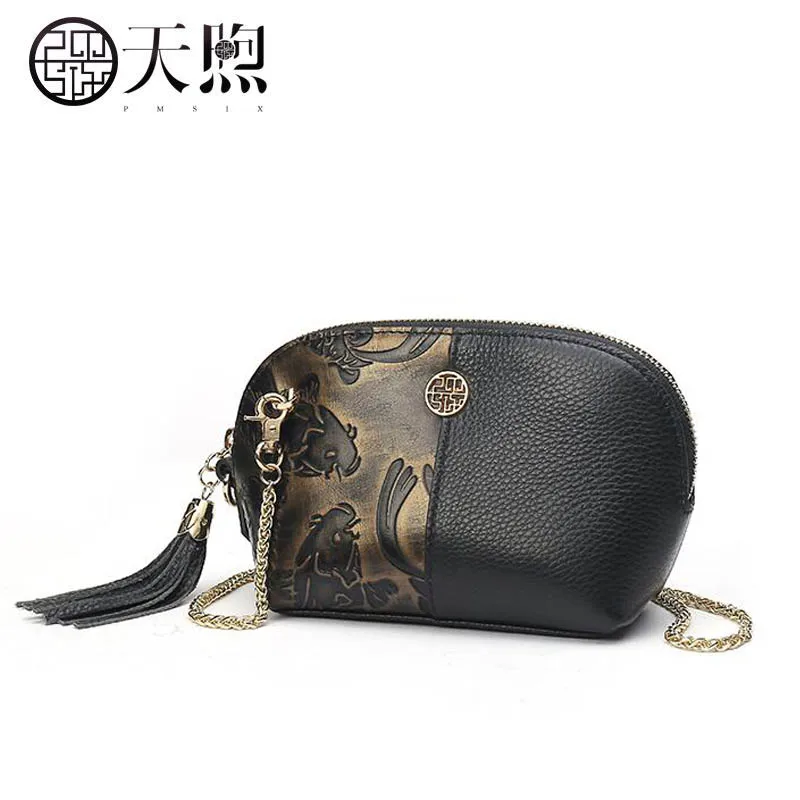 

PMSIX high quality fashion luxury brand female 2018 new autumn and winter mini retro mother messenger bag leather clutch bag han