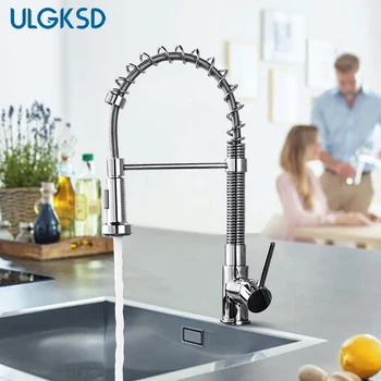 

ULGKSD 2-ways Outlet Spray Head Brass Kitchen Faucet Single Handle Deck Mount Hot and Cold Mixer Tap Para Kitchen Sink