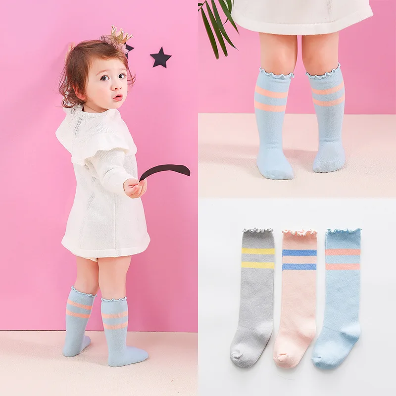 

Baby Knitted Socks Spring Long Striped Macarons Colors Cotton Socks for Grils Warm Stocking Wholesale
