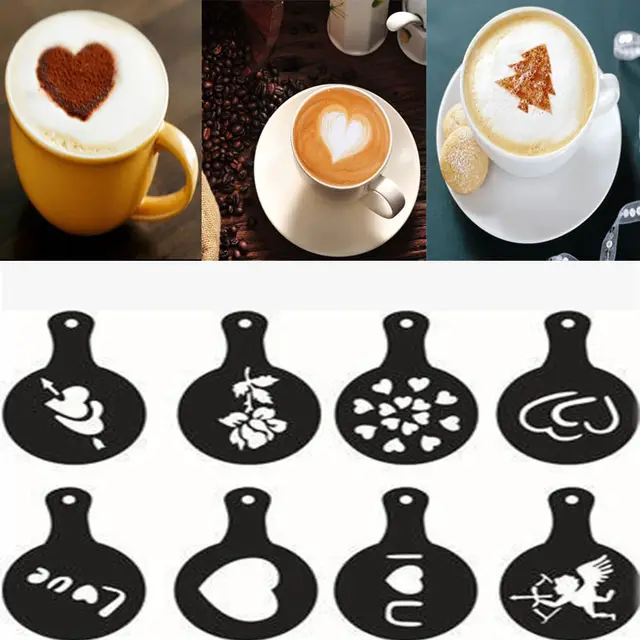 Special Offers 8pcs/set Cappuccino Latte Stencil Coffee Mold Decor Barista Duster Art Tool Decoration Cake Cappuccino Foam Tools