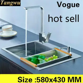 Price Free Shipping Luxury Standard Kitchen Manual Sink Single Trough Common Wash Vegetables Durable 304 Stainless Steel 580x430 MM