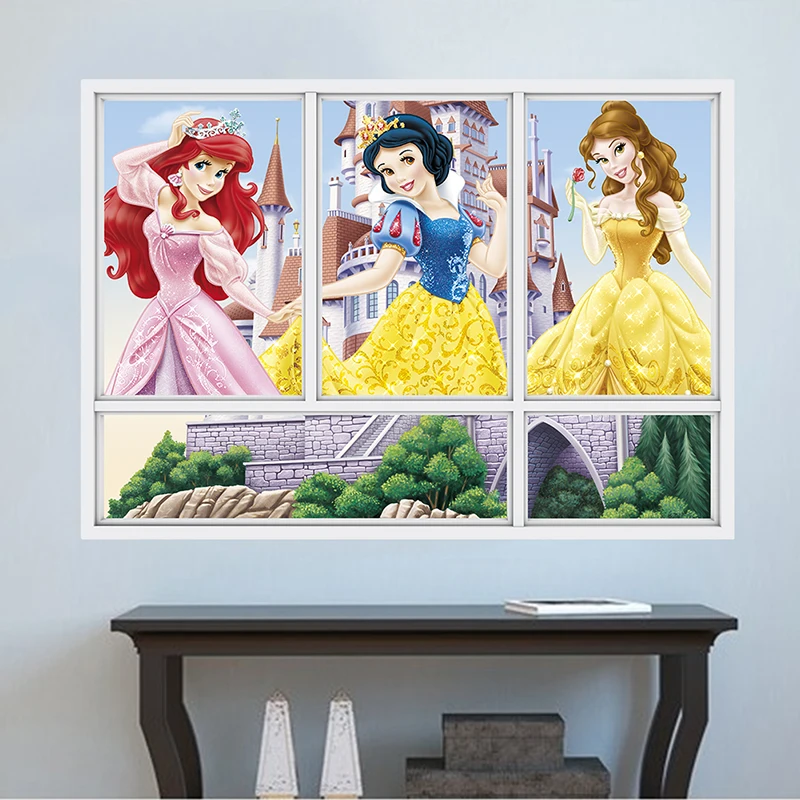 

% 3D Window Princess Flower PVC Wall Stickers Kids Rooms Home Decor Girl Rooms Nursery Children Bedroom Mural Wall Art Poster
