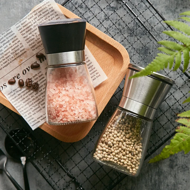 Salt Pepper Grinder Set Abrader 304 Stainless Steel Glass Pepper