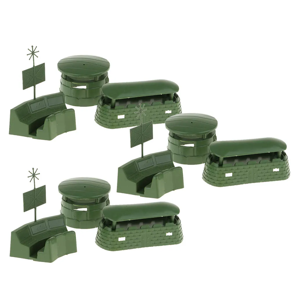 9pcs Big Bunkers Radar Models Toy Soldiers Action Figures Army Men Accessories War Scenes Kids Pretend Play Toys