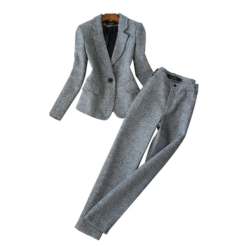 Fashion suit female early spring new professional practice British style imitation woolen suit jacket + wide leg pants two-piece Fashion suit female early spring new professional practice British style imitation woolen suit jacket + wide leg pants two-piece