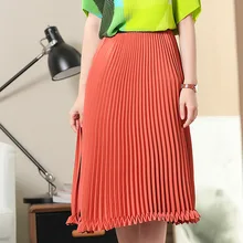 Летняя Новинка оранжевая плиссированная тонкая юбка женская простая модная однотонная темпераментная повседневная юбка XL-01
