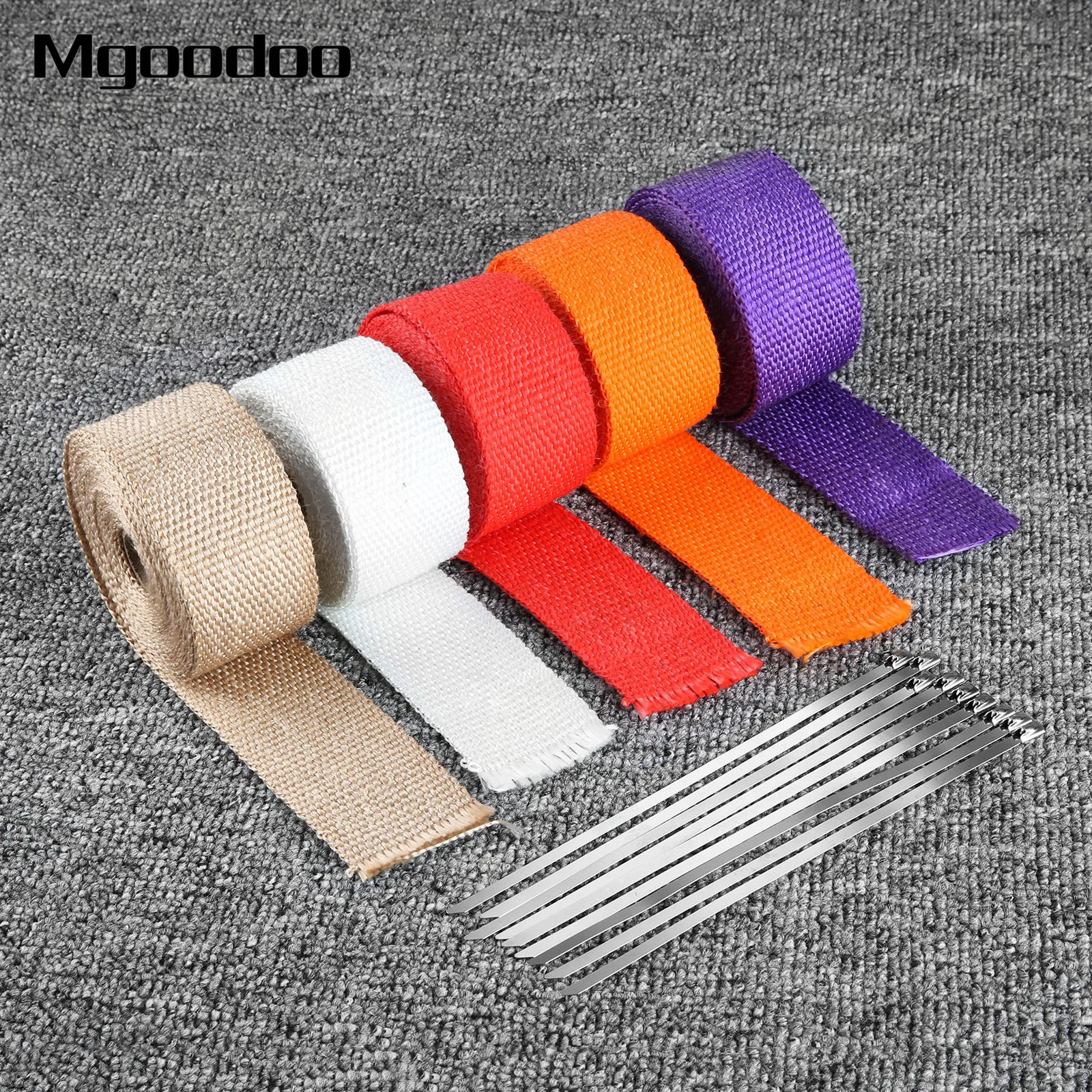Kopen Mgoodoo 5 M Motorfiets Auto Thermische Uitlaat Header Pijp Tape Warmte Isolerende Wrap Tape Brandwerende Doek Roll Duurzaam Staal Ties Kit