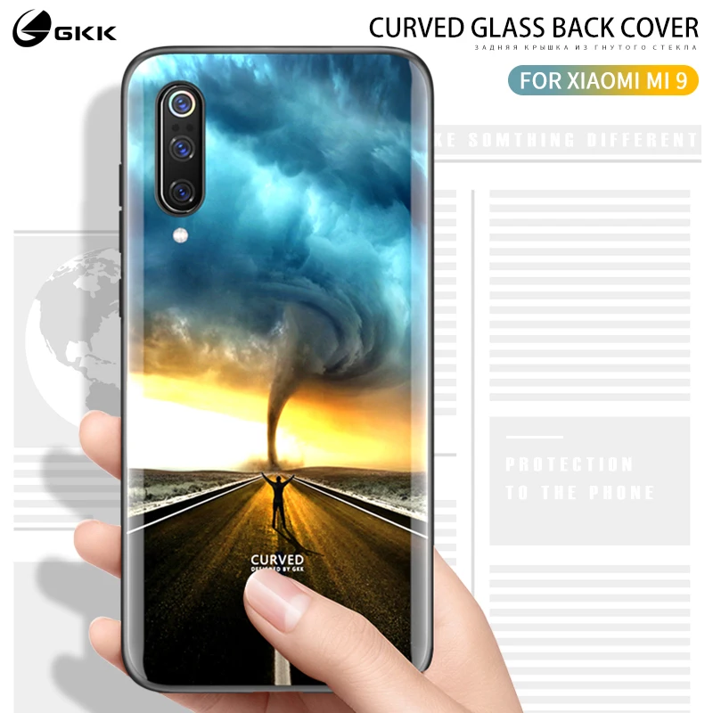 GKK luxury Case for Xiaomi mi 9 Case Tempered Glass Back HD Patterned Soft Edge TPU Silicone Phone Cover for Xiaomi mi 9 Coque