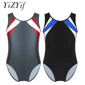 

YiZYiF Girls Ballet Leotards Dance Costumes Gymnastics Leotard Sleeveless Round Neck Color Block Ballet Dance Jumpsuit For Girls