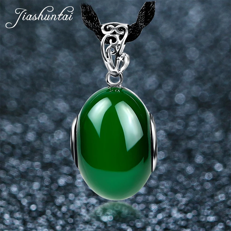 

JIASHUNTAI Retro 100% 925 Sterling Silver Pendants For Women Vintage Natural Green Chalcedony Stone Pendants Jewelry Female