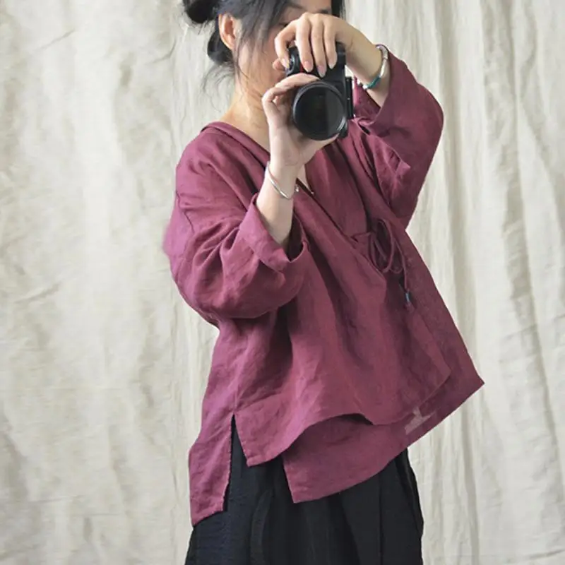 Lacing_Ramie_Autumn_Solid_Women_V-neck_Top_4_800x