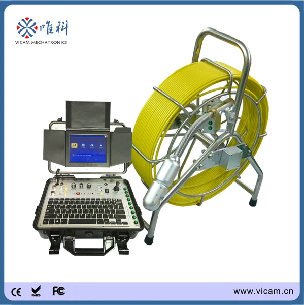 

Shenzhen Vicam sewer camera pan tilt 60m cable 360 degree underwater drain pipe inspection video camera with meter counter