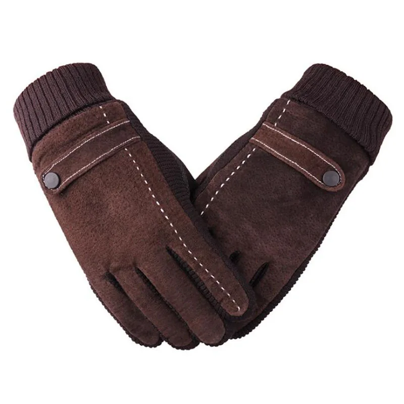 2018 Winter Men's Warm Genuine Leather Gloves for Men Outdoor Sport Riding Gloves Male Black Warm Gloves Mittens Knitted Guantes
