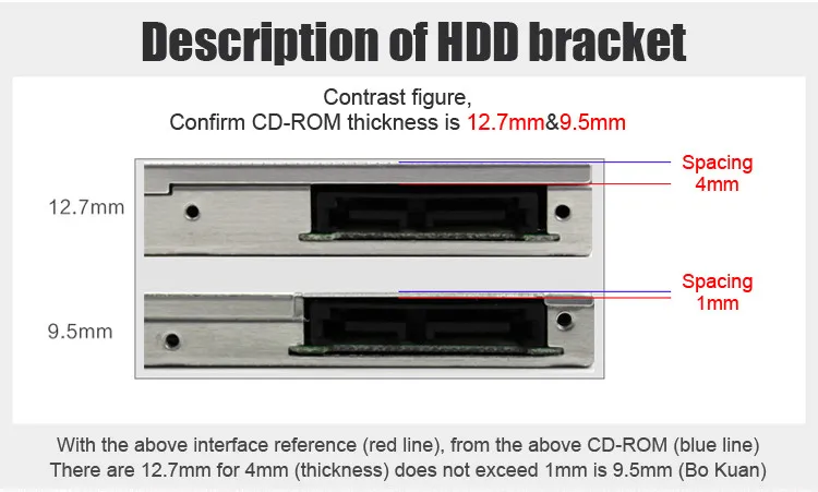 Универсальный 2-й 9,5 мм алюминиевый HDD Caddy SATA 3,0 для 2," SSD чехол HDD корпус для ноутбука CD-ROM жесткий диск кронштейн