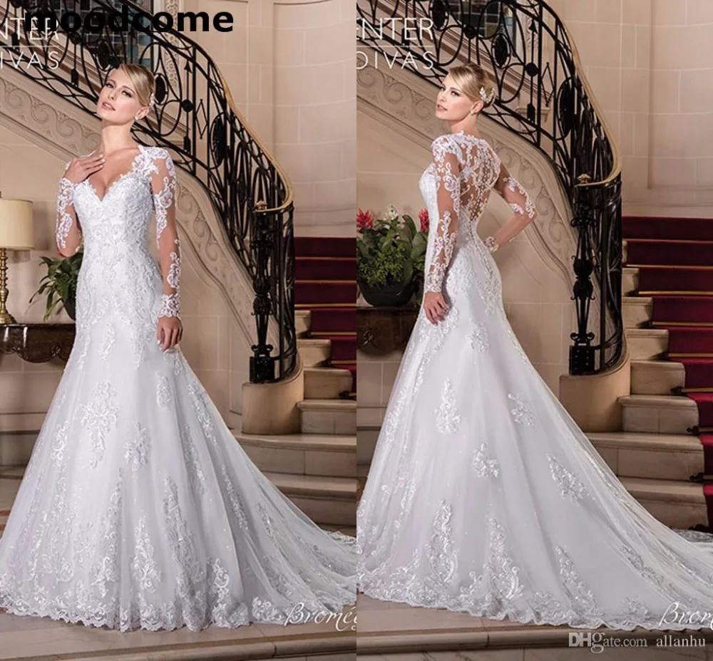 2019 Vestidos De Noiva Full Lace Mermaid Wedding Dresses V ...