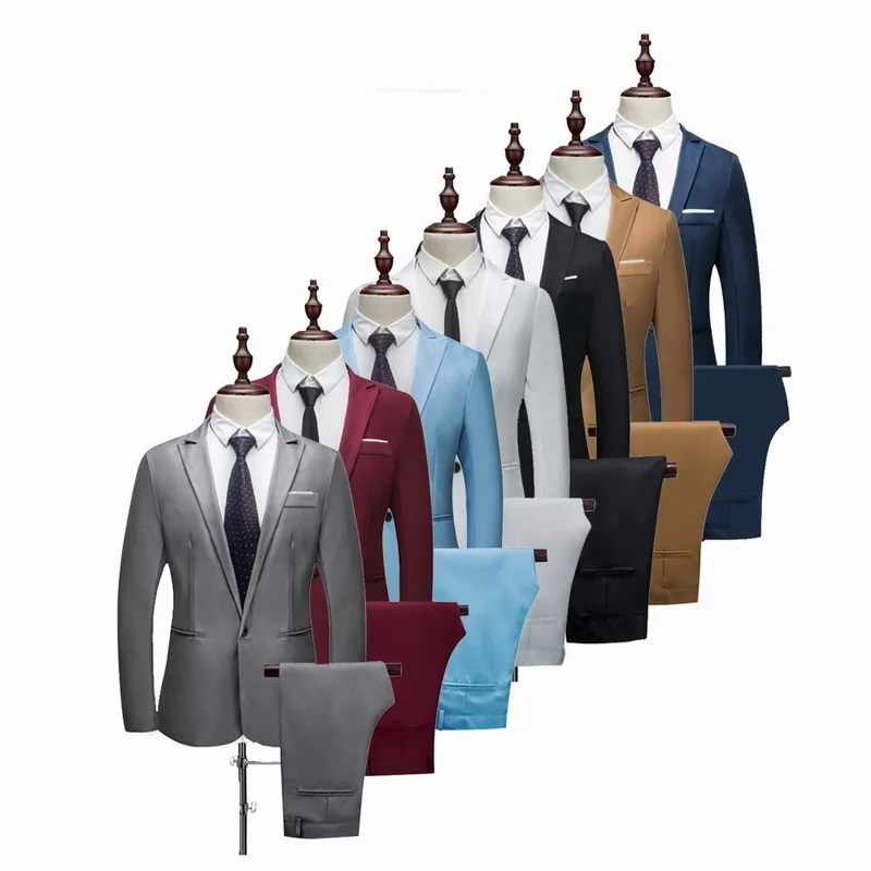 Laamei رجل رقيقة القسم الدعاوى حار الصلبة عالية الجودة ضئيلة دعوى الربيع والخريف بدل زفاف (سترة + بانت) الذكور زائد حجم 3XL