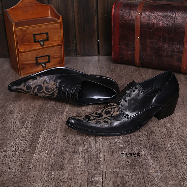 Черные мужские туфли из мягкой кожи в западном стиле повседневные оксфорды с острыми носками и шнуровкой мужская обувь мужская обувь на массивном каблуке Sapatos