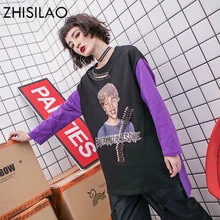 Harajuku Осень женская футболка плюс размер панк фиолетовый принт Повседневная шикарная длинная футболка более размер женские Топы Футболки Уличная