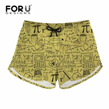 

FORUDESIGNS Funny Math Summer Women Short Casual High Waist Shorts Girls Comfort Polyester Board Shorts Plus Size Female