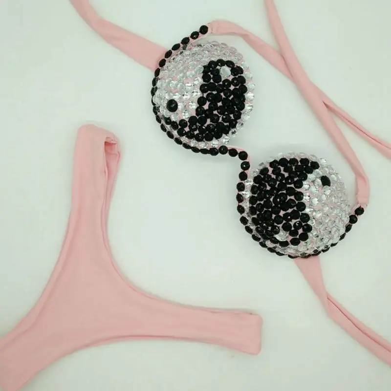 

2019 black and white diamond bikini set sexy swimwear rhinestone bathing suit beachwear women biquini swimsuit