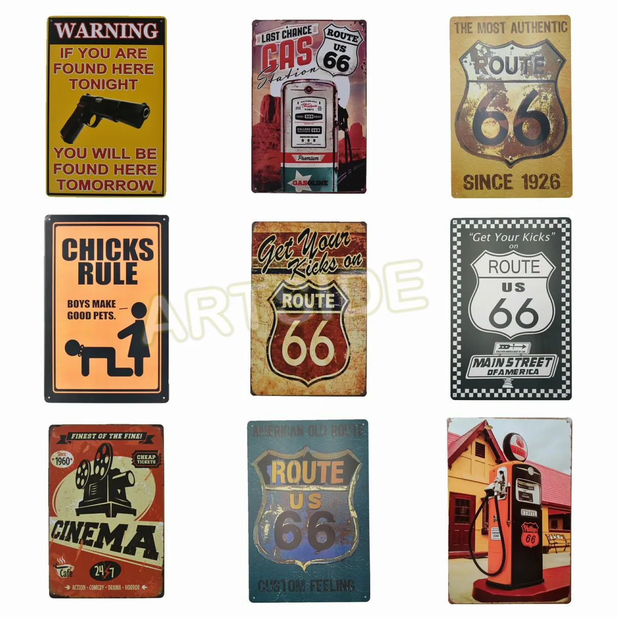 Chic Home Bar U.S Route 66 Vintage Metal Signs Decor Pub Retro Decorative Plates Wall Art | Дом и сад