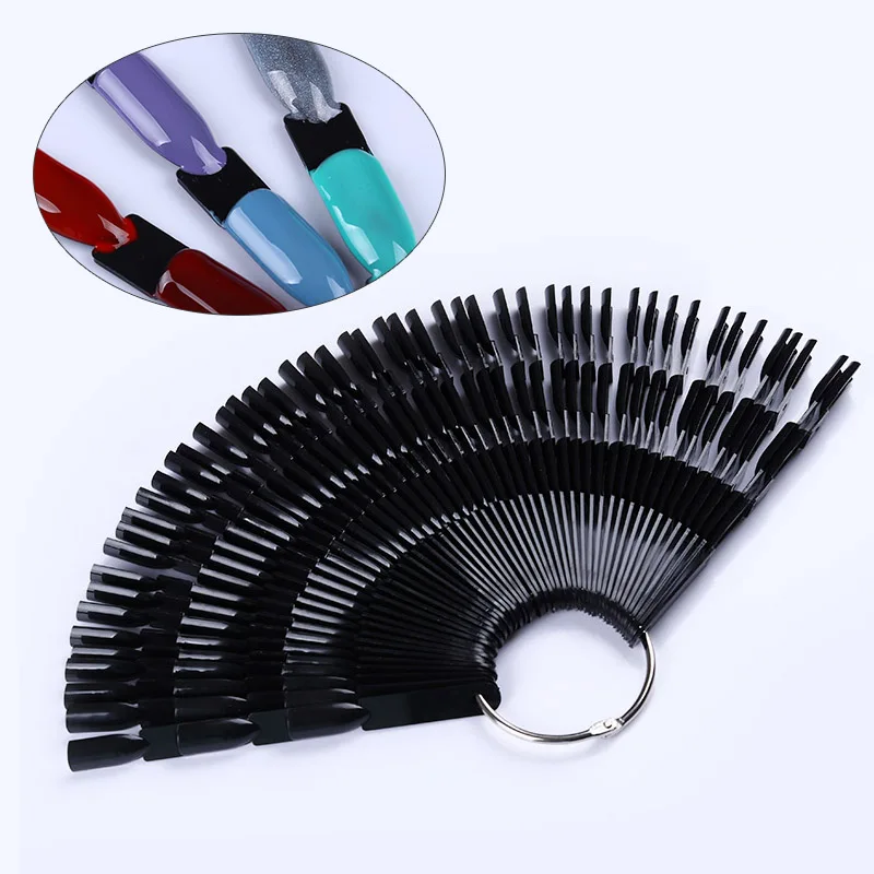

Black Transparent Natural Color False Nail Tips Practice Display Bamboo Shape UV Color Card Fan Manicure Nail Art DIY Stickers