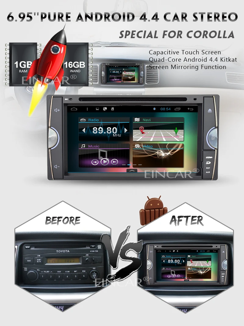 Excellent Car radio Video Audio GPS Navigator For Toyota COROLL EX  in Dash Head Unit Android Autoradio WIFI Bluetooth/EQ/ Airplay Steerin 2