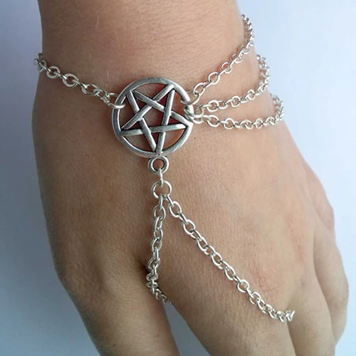 

Women Fahsion Wiccan Slave Pentagram Pentacle Decorated Chain Bracelet Jewelry