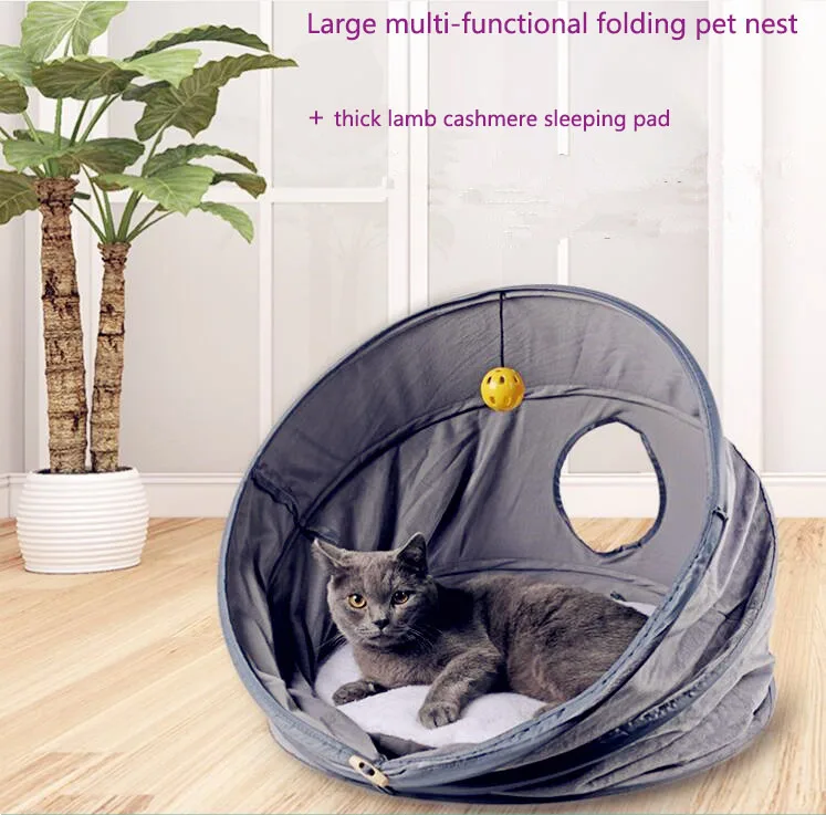 Large Semi closed Warm Cat Bed Cat Tunnel Toys Pregnant Cat Pet Beds Multi functional Folding