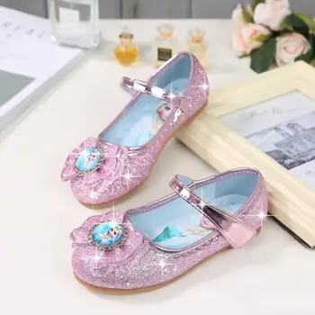 

New Spring Summer Kids Leather Flat Sandal For Girls Princess Elsa Dance Party School Children Shoes Butterfly Knot infant