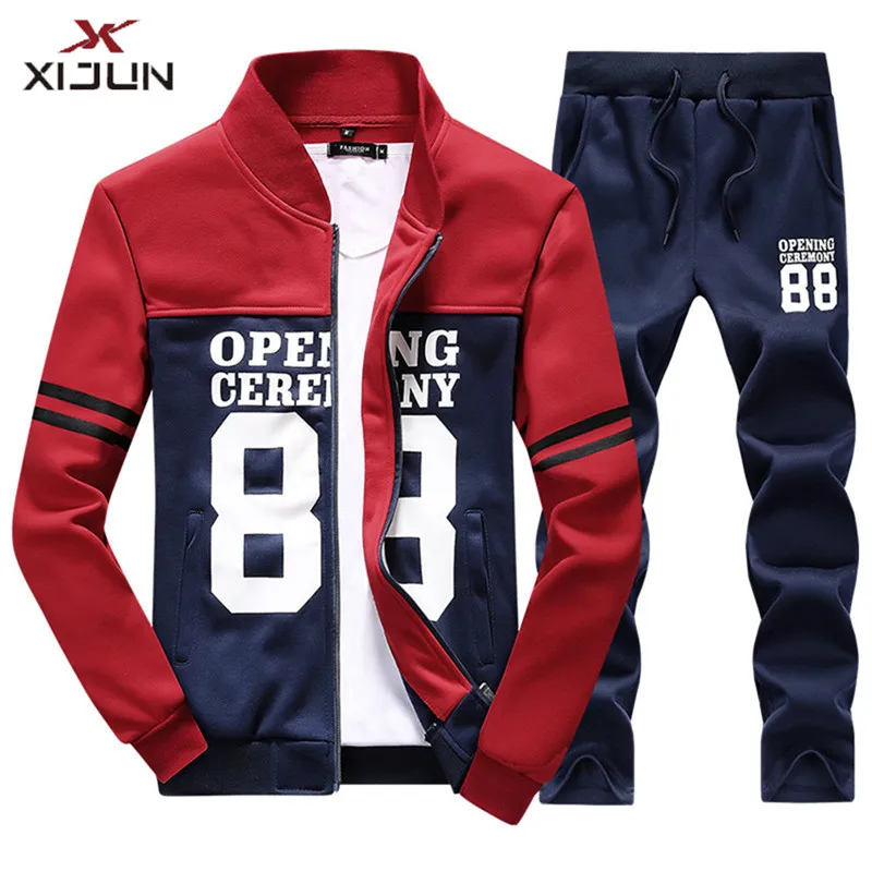 Xijun Spring Antumn Sweatshirt men 2018 Hoodies and pants Sets Men Stand Collar Fleece Patchwork Casual Hoodie Men Two Pieces Xijun Spring Antumn Sweatshirt men 2018 Hoodies and pants Sets Men Stand Collar Fleece Patchwork Casual Hoodie Men Two Pieces
