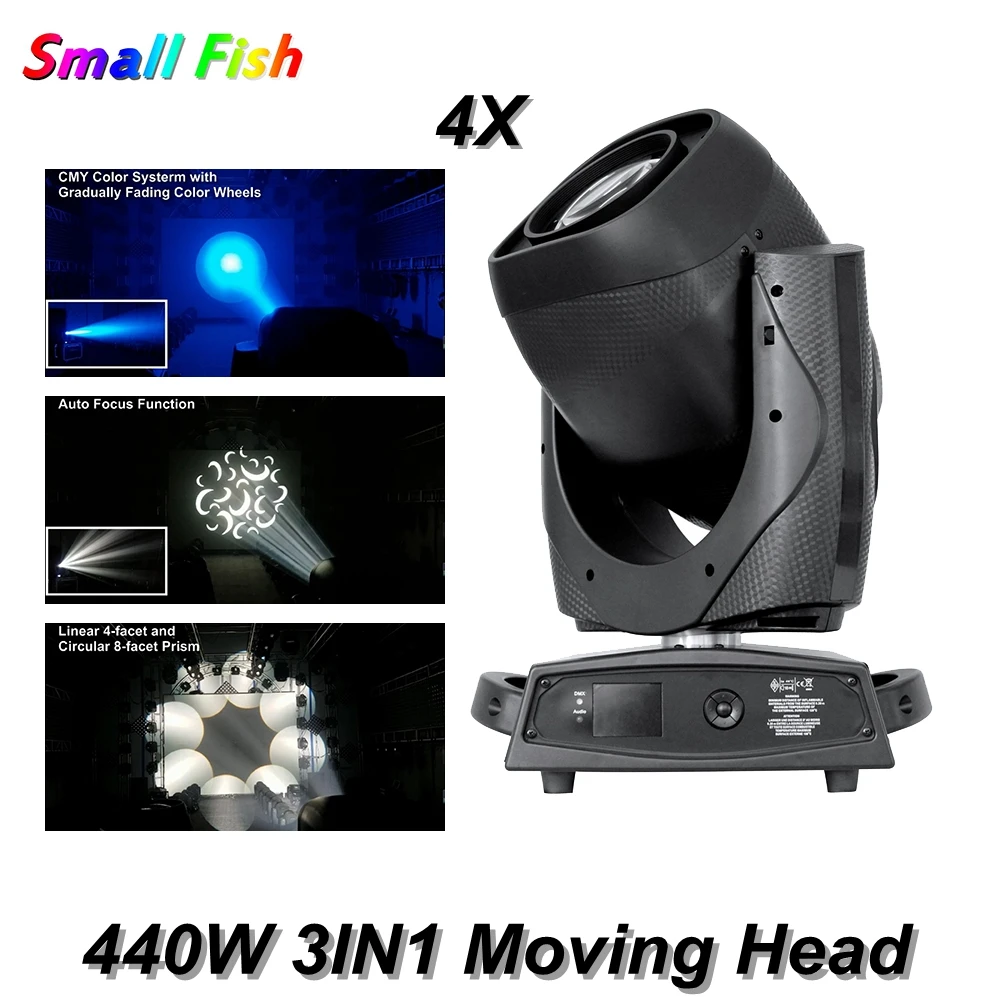 

4Pcs/Lot Color Music Light 440W 3IN1 Moving Head Lights Lyre DMX512 Strobe Disco Disco Wedding Party Bar Nightclub Moving Head