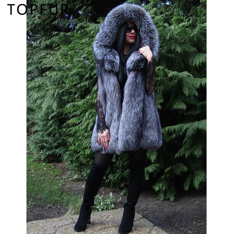 

TOPFUR Luxury Winter Natural Real Fox Fur Vest For Women Fox Fur Gilet With Hood NEW Full Pelt Thick Warm Real Fur Waistcoat
