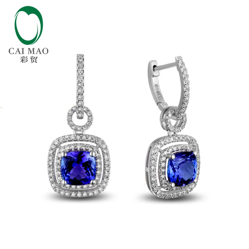 14k White Gold 2.19ct AAA Violetish Blue Tanzanite Diamond Engagement Drop Earrings 14k White Gold 2.19ct AAA Violetish Blue Tanzanite Diamond Engagement Drop Earrings