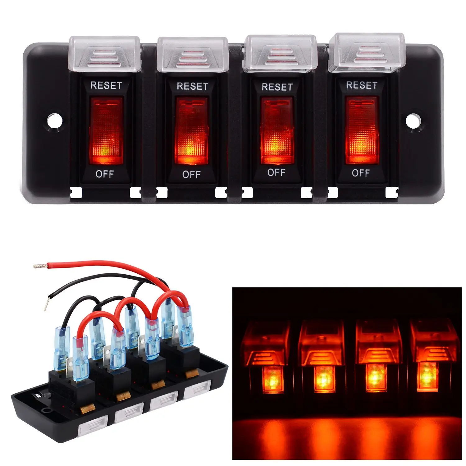 

12V IP66 16A Four Bit Car Power Overload Protector Off Waterproof Rocker Switch Panel Circuit Breaker with Adhesive Sticker