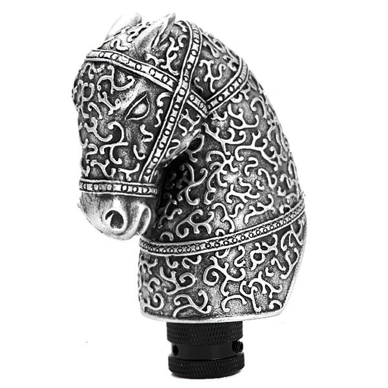 

Universal High Quality Resin Silver Cool Antique Horse Head Shaped Car Manual Gear Shift Knob Lever Automobile Accessory