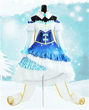 Only Costume set Хацунэ Мику Снежная принцесса Ледяной Синий Copslay костюм парик платье обувь Корона Полный комплект женские костюмы наряд Хэллоуин платье - Цвет: Only Costume set