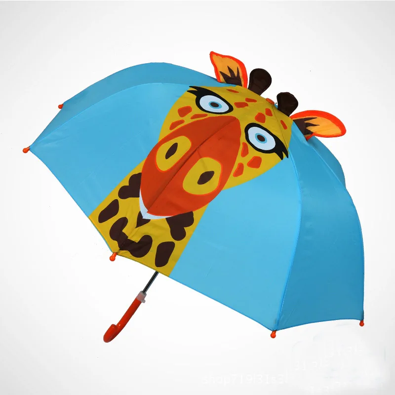 Зонт от дождя с длинной ручкой для детей, милый детский зонт с 3D принтом животных для мальчиков и девочек, защита от солнца, детские инструменты - Цвет: Коричневый