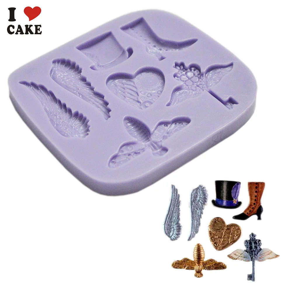 

Key Wing Topper Shoe Steampunk Fantas T fondant cake decorating tools cupcake silicone cake mold food grade stand Free Shipping