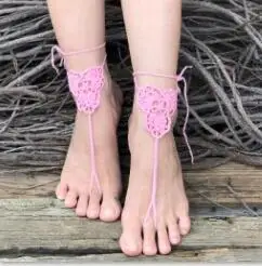 1 Pairs Trendy Handmade Crochet Barefoot Sandals Beach Yoga Anklet Jewelry Geometric Pattern Bridal Wedding Anklet Accessories - Color: pink