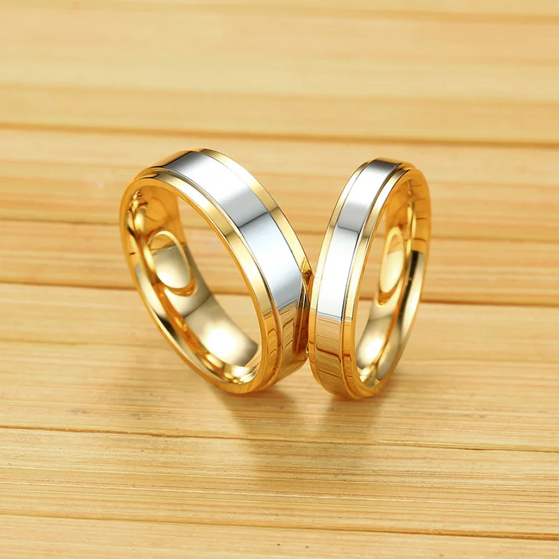 New Gold Color Wedding Bands Ring for Women Men Stainless Steel Couple Alliance Jewelry Anniversary Gifts