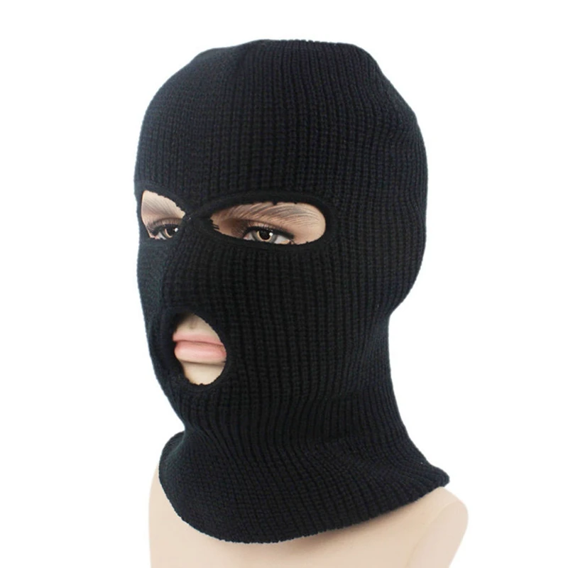Новая Полнолицевая маска три 3 отверстия Балаклава вязаная шапка зима стрейч снежные шапочки ветрозащитные Лыжные шапки Черные Теплые маски для лица